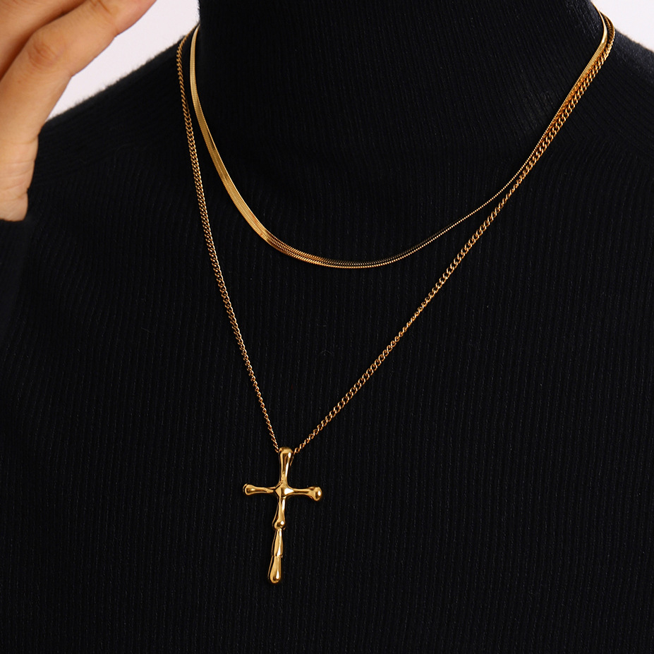 1 Piece Simple Series Trendy Cross Stainless Steel 18K Gold Color Plated Women's Pendant Necklaces h5 